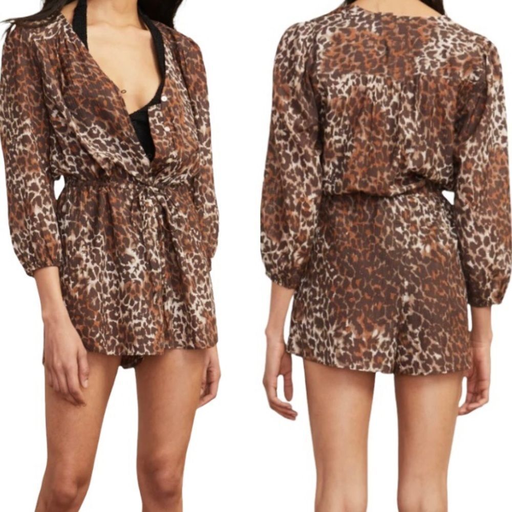 VERONICA BEARD Leopard Print Large Coraline Romper Cover-up Large